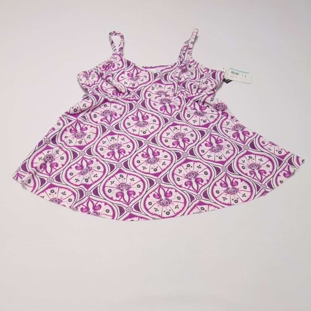 Swim Solutions Magenta White Medallion Tankini Top Women's Size 16 NWT